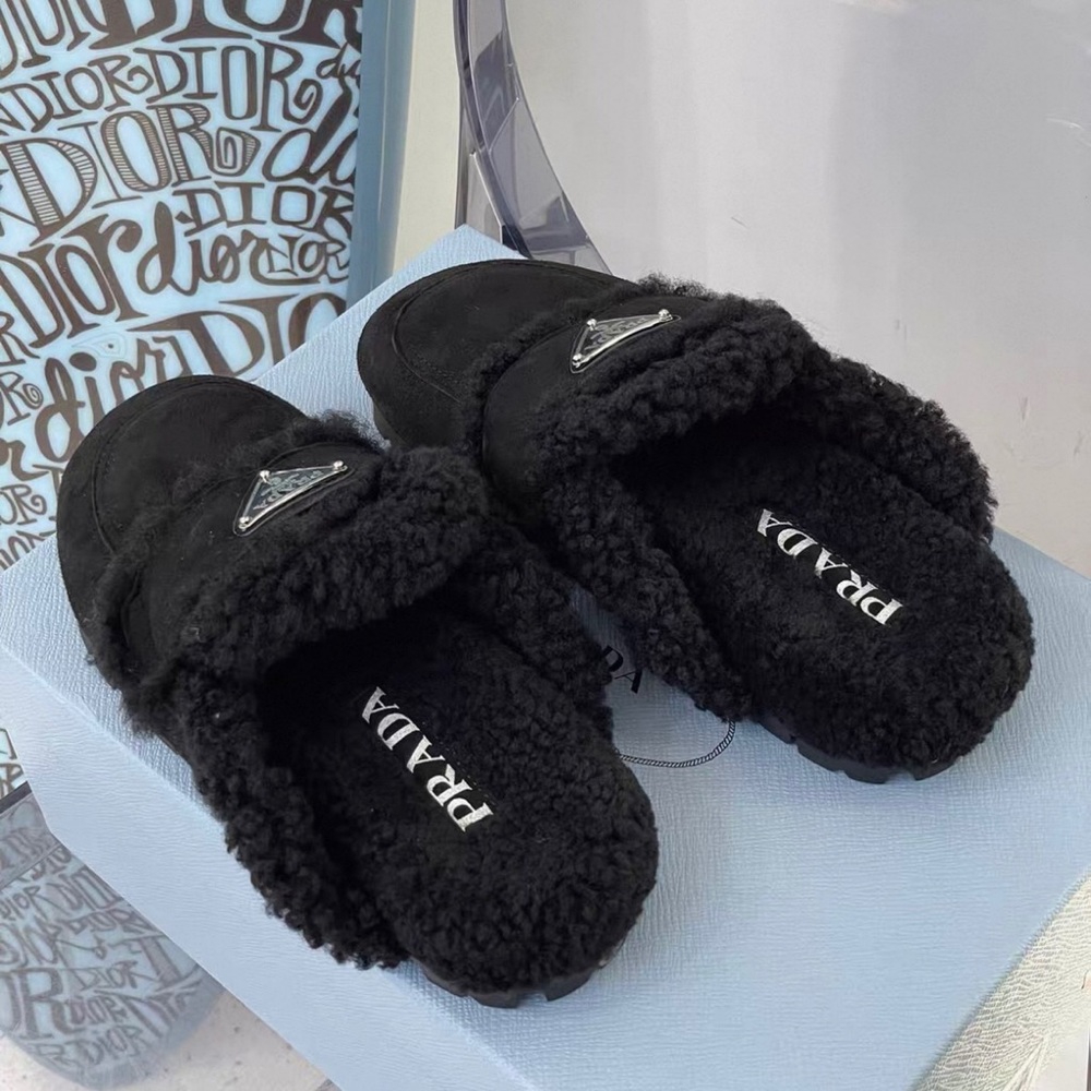 Prada Women's Black Shearling Mules - Picture 2 of 3